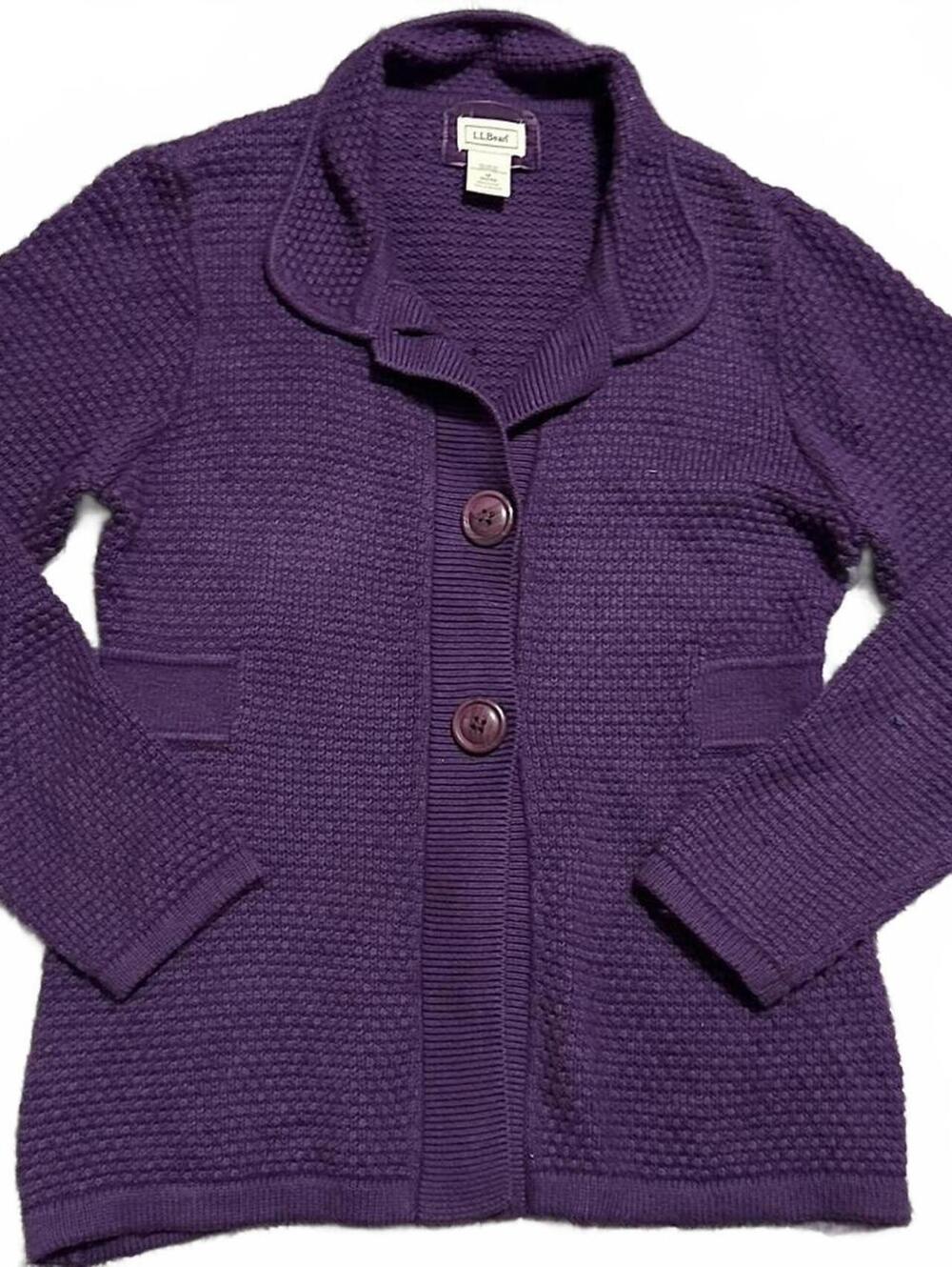L.L Bean Women's Purple Knit Cotton Blend Cardigan Size M